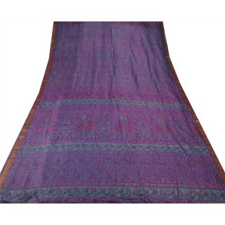 Sanskriti Vintage Blue Saree Pure Silk Printed Sari Craft Decor Soft 5 Yd Fabric 3