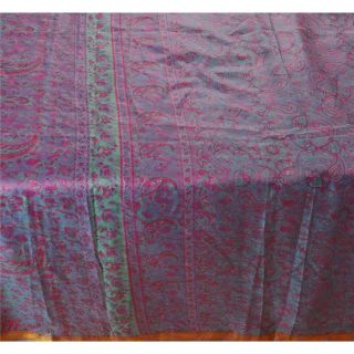 Sanskriti Vintage Blue Saree Pure Silk Printed Sari Craft Decor Soft 5 Yd Fabric 4