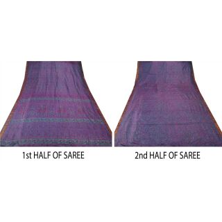Sanskriti Vintage Blue Saree Pure Silk Printed Sari Craft Decor Soft 5 Yd Fabric 5