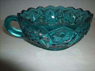 VTG L.  E.  Smith Pressed Glass Quintec Heritage Blue Nappy Bowl 6 1/2 