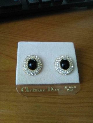 Christian Dior Vintage 1980 Rhinestone And Enamel Earrings
