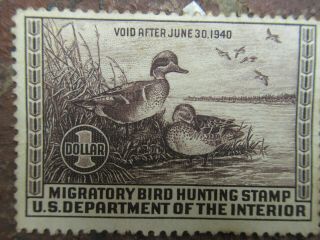 Vintage 1940 One Dollar U S Postage Stamp; Migratory Bird Hunting Stamp