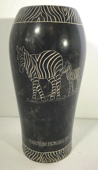 Vintage Disney Animal Kingdom Zebra Vase Soapstone Made In Kenya