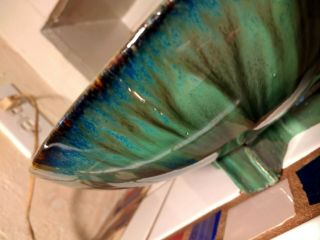 Vintage Fulper Pottery Bowl Gorgeous Green Blue Colors Drip Glaze Cross Foot 4