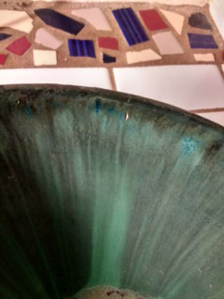Vintage Fulper Pottery Bowl Gorgeous Green Blue Colors Drip Glaze Cross Foot 5