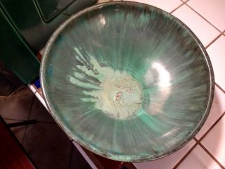 Vintage Fulper Pottery Bowl Gorgeous Green Blue Colors Drip Glaze Cross Foot 6