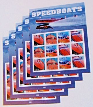 Five X 12 = 60 Vintage Mahogany Speedboats 41¢ Us Postage Stamps.  Sc 4160 - 4163