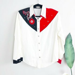 Vintage 1849 Authentic Ranchwear Womens Red And White Cutout Back Western Shirt