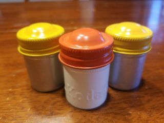 3 Vintage Antique Film Canisters W/ Lid Metal 35mm Container - Kodak