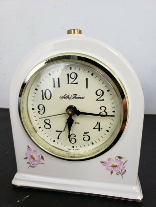 Vintage Seth Thomas Fanciful 6 In.  Porcelain Electric Alarm Clock Made In Usa