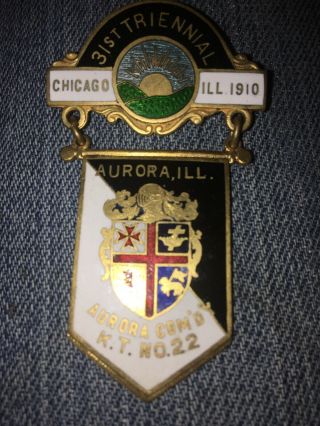 Vintage Knights Templar Badge Pin 31st Triennial Chicago Ill 1910 Aurora Ill