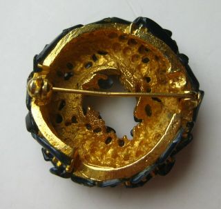 Vintage Panetta Blue Stone Gold Designer Wreath Brooch Pin Costume Jewelry 4