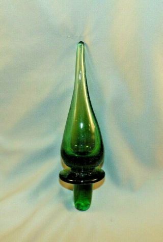 Vintage Green Glass Stopper Genie Bottle 7 " Tall Hand Blown