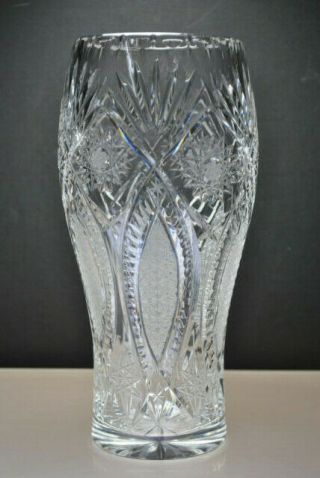 Large Gorgeous Vintage Abp Style Cut Crystal Vase Fan,  Stars,  Cross Cut
