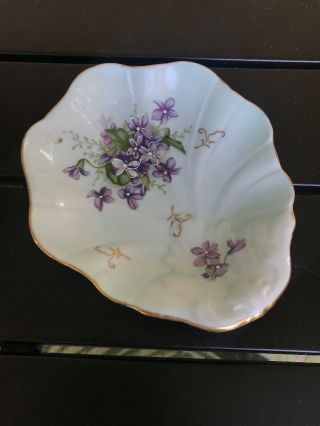 Vintage Porcelain Light Blue Violets Purple Flowers Floral Soap Dish