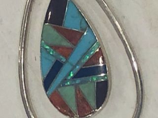 Vintage Native American Indian Zuni Multi Gemstone SS Necklace Signed JN. 2