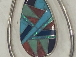 Vintage Native American Indian Zuni Multi Gemstone SS Necklace Signed JN. 3