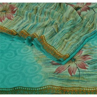 Sanskriti Vintage Green Saree Pure Georgette Silk Printed Sari Deco Craft Fabric