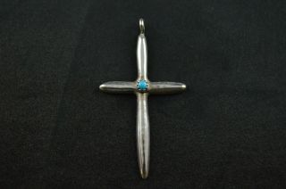 Vintage Sterling Silver Cross Pendant W Turquoise Stone - 3.  8g