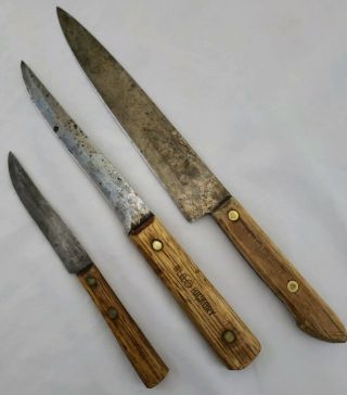 Vintage Set Of 3 Old Hickory Ontario Knife Co Knives - Chef 