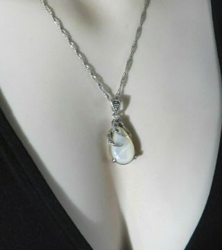 Vintage Signed Sw Solid 925 Sterling Silver Pendant Mother Of Pearl Chain 20 "
