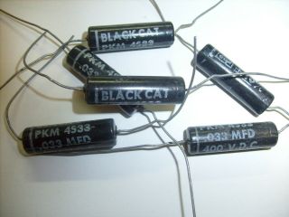 6 Vintage Cde Black Cat Capacitors.  033 Mfd @ 400vdc,  - 10 Tube Amp Tone Guitar
