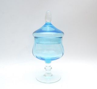 Aqua Vintage Empoli Italian Art Glass Apothecary Lidded Bowl Bon Bon Jar