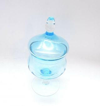 Aqua Vintage Empoli Italian Art Glass Apothecary Lidded Bowl Bon Bon Jar 2