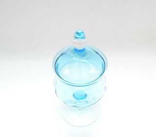 Aqua Vintage Empoli Italian Art Glass Apothecary Lidded Bowl Bon Bon Jar 3