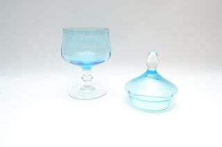 Aqua Vintage Empoli Italian Art Glass Apothecary Lidded Bowl Bon Bon Jar 4