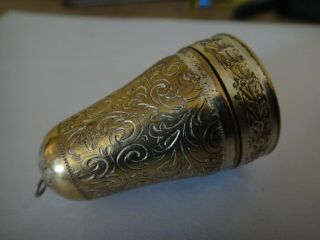 Vintage Silver Plate Thimble Holder Sewing Case Box Possible Chatelaine Item A/s