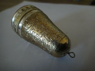 Vintage Silver Plate Thimble Holder Sewing Case Box Possible Chatelaine Item A/S 4