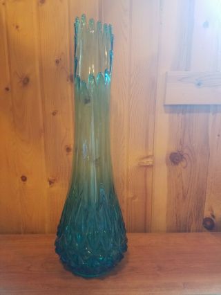 Vintage 24 " Tall Turquoise Art Glass Mid Century Modern Swung Stretch Vase