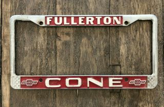 Vintage Cone Chevrolet Metal License Plate Frame Fullerton California