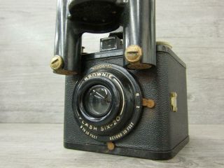 Vintage 1940s Kodak Brownie Six - 20 Film Camera w Flash Attachment Parts Repair 5