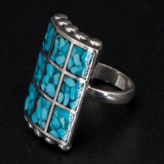 VTG Sterling Silver - NAVAJO Crushed Turquoise Inlay Statement Ring Size 8 - 16g 4