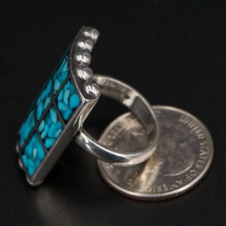 VTG Sterling Silver - NAVAJO Crushed Turquoise Inlay Statement Ring Size 8 - 16g 5