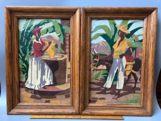 2 Vintage Pbn Paint By Numbers Native Islanders Mexican Donkey Man Woman