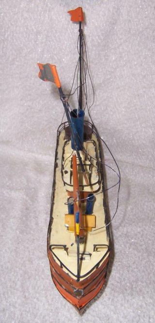 Vintage TIN Metal Hand Painted MODEL STEAM BOAT Toy SHIP Handmade Folk Art 3