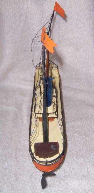 Vintage TIN Metal Hand Painted MODEL STEAM BOAT Toy SHIP Handmade Folk Art 5