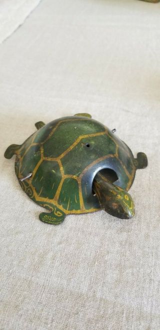 Vintage Tin Toy Metal Turtle Pull Toy