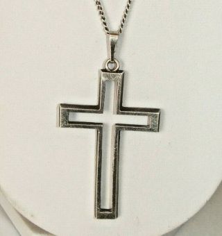 VINTAGE W.  GERMANY STERLING SILVER LARGE OPENWORK CROSS AND CHAIN 2