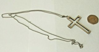 VINTAGE W.  GERMANY STERLING SILVER LARGE OPENWORK CROSS AND CHAIN 3