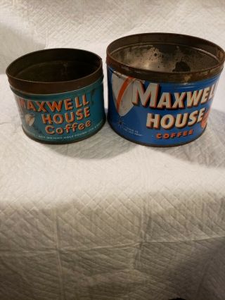 Vintage Maxwell House Coffee Cans 1 Lb & 1/2 Lb