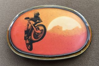 Vtg Rare 1976 Motorcycle Dirt Bike Pacifica Los Angeles,  Ca Brass Belt Buckle