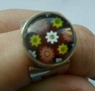 Vintage Silver Jewellery Hallmarked Caithness Glass Millefiori Paperweight Ring