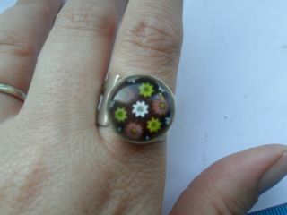 Vintage silver jewellery hallmarked caithness glass millefiori paperweight ring 7