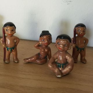 Set Of 4 Vintage Ceramic Polynesian Figurines