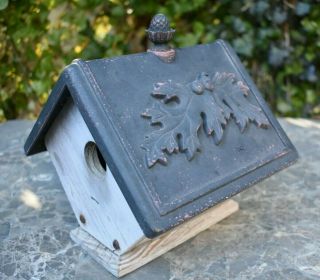Bird House Vintage Oak Leaves & Acorns Motif Natural Gray And Brown Lovely