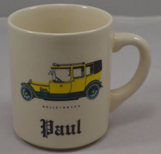 Collectible Mug Coffee Cup Mr Mugs England Name Paul Vintage Rolls Royce Car